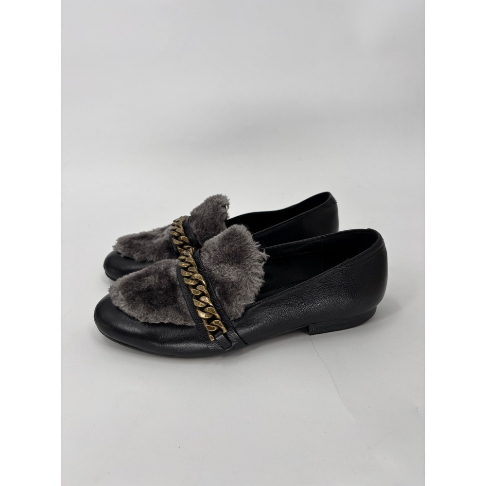 Kenneth Cole NY Black Leather Chain Fur Loafers Mules Size 7 Quiet Luxury - Picture 2 of 14